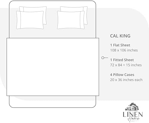 Linen Home 100% Cotton Percale Sheets California King Size, Sage, Deep Pocket, 6 Pieces Set- 1 Flat, 1 Fitted and 4 Pillowcases, Crisp Cool and Long Staple Strong Bed Linen