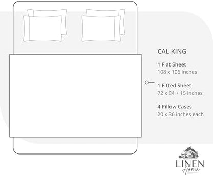 Linen Home 100% Cotton Percale Sheets California King Size, Damson Berry, Deep Pocket, 6 Pieces Set- 1 Flat, 1 Fitted and 4 Pillowcases, Crisp Cool and Long Staple Strong Bed Linen