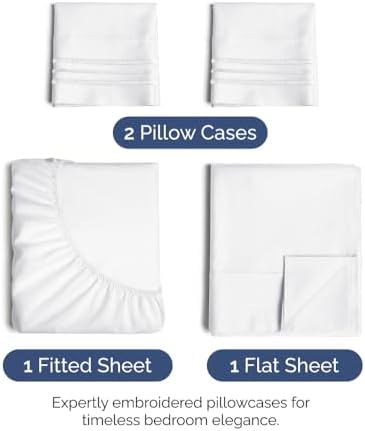 Full Size 4 Piece Sheet Set - Ultra Soft & Cooling Sheets - Bright White