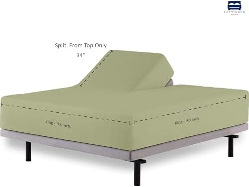 1 Piece Top Split Queen Fitted Sheet for Adjustable beds, 34" Split, Sage