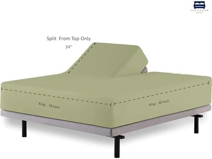 1 Piece Top Split Queen Fitted Sheet for Adjustable beds, 34" Split, Sage