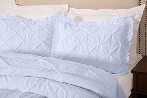 Chezmoi Collection Aria 3-Piece Pinch Pleat Pintuck Ruffle Skirt Bedspread Set - French Country Chic Farmhouse - Full, White