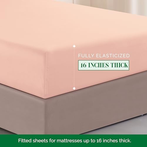 Elegant Comfort Luxurious 1500 Premium Hotel Quality Microfiber Three Line Embroidered Softest 4-Piece Bed Sheet Set, Wrinkle and Fade Resistant, Full, Blush Pink