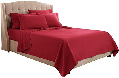 Clara Clark Flex Top King Sheets, 6 Piece Set - Hotel Luxury Sheets for Top Split King Bed, Super Soft Bedding Set, Head Split King Burgundy Red