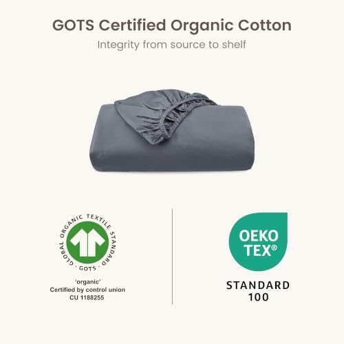 Bioweaves 100% Organic Cotton 1 Twin Fitted Sheet Only | 300 Thread Count Sateen Weave GOTS Certified with Deep Pocket - Gray