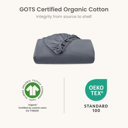 Bioweaves 100% Organic Cotton 1 Twin Fitted Sheet Only | 300 Thread Count Sateen Weave GOTS Certified with Deep Pocket - Gray