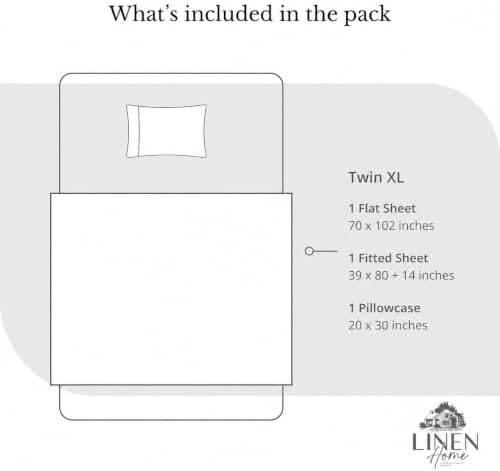 Linen Home 100% Cotton Percale Sheets Twin XL Size, Iris Lilac, Deep Pocket, 3 Pieces Set- 1 Flat, 1 Fitted and 1 Pillowcase, Crisp Cool and Long Staple Strong Bed Linen