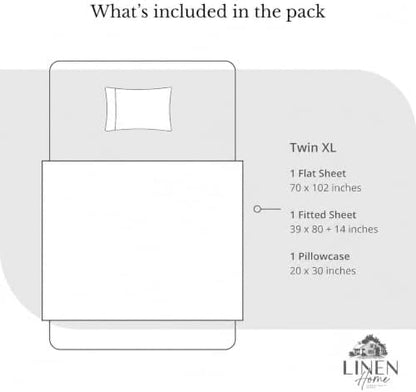 Linen Home 100% Cotton Percale Sheets Twin XL Size, Iris Lilac, Deep Pocket, 3 Pieces Set- 1 Flat, 1 Fitted and 1 Pillowcase, Crisp Cool and Long Staple Strong Bed Linen