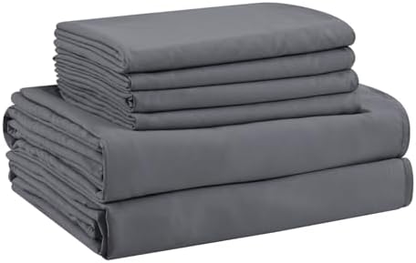 Full Size Bed Sheets - 6 Piece Soft Microfiber and Wrinkle Free Sheets - Easy Care, Extra Soft, Cooling Sheets - 1 Deep Pocket Fitted Sheet 1 Flat Sheet and 4 Pillowcases (Full Dark Grey)