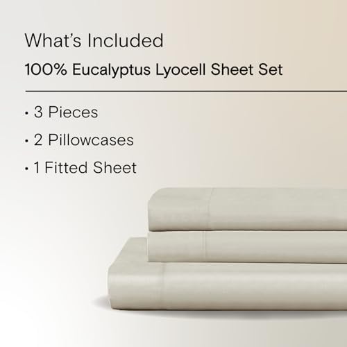 Sijo AiryWeight Tencel Sheet Set, 100% Lyocell Derived from Eucalyptus, Buttery Soft, Architectural Digest Best Cooling Sheets Winner - 3pc - 2 Pillowcases 1 Fitted (Fog, King)