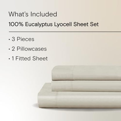 Sijo AiryWeight Tencel Sheet Set, 100% Lyocell Derived from Eucalyptus, Buttery Soft, Architectural Digest Best Cooling Sheets Winner - 3pc - 2 Pillowcases 1 Fitted (Fog, King)