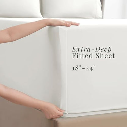 Hearth & Harbor Extra Deep Pocket King Sheets Sets - Fits Mattress 18-24 Inches Deep - Extra Deep Pocket Sheets - 6 Piece King Size