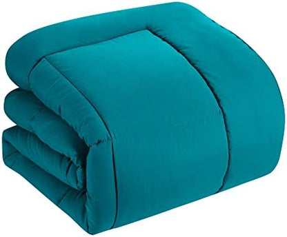 Sweet Home Collection 7 Piece Comforter Set Bag Solid Color All Season Soft Down Alternative Blanket & Luxurious Microfiber Bed Sheets, Teal, Queen