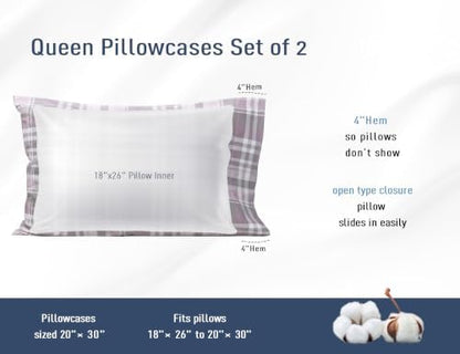 Pillow Cases 100% Cotton Percale Standard Queen Set of 2, Mauve Grey