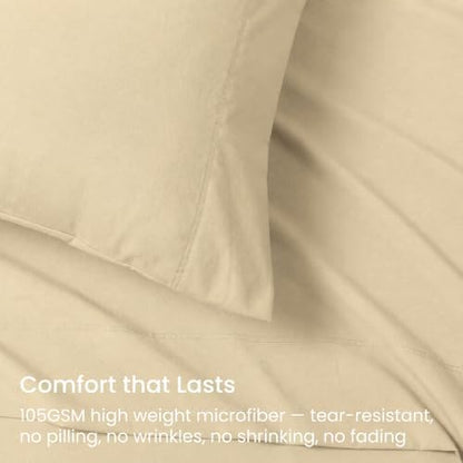 GOKOTTA 4 Piece Cal King Sheet Set - Soft, Breathable & Cozy - Tan/Beige
