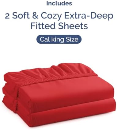 CGK Linens 2 Pack Extra Deep Cal King Fitted Sheets - Red