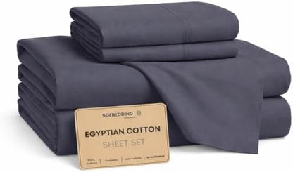 SGI bedding 100% Egyptian Cotton Sheets Full XL Size – Cooling Sheets, Soft Breathable Dark Grey Bedding, Luxury Bedding, Luxury Hotel Sheet Set, Deep Pocket 16", 4 Piece Set