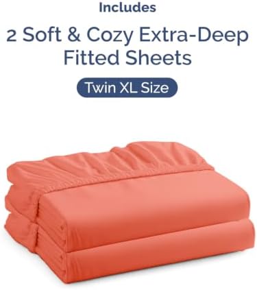 CGK Linens 2 Pack Extra Deep Twin XL Fitted Sheets - Coral