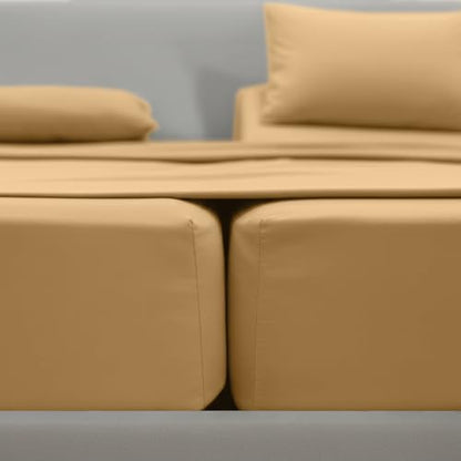 Elegant Comfort Luxurious 1500 Premium Hotel Quality Microfiber Three Line Embroidered Softest 5-Piece Bed Sheet Set, Wrinkle and Fade Resistant, Split King, Gold