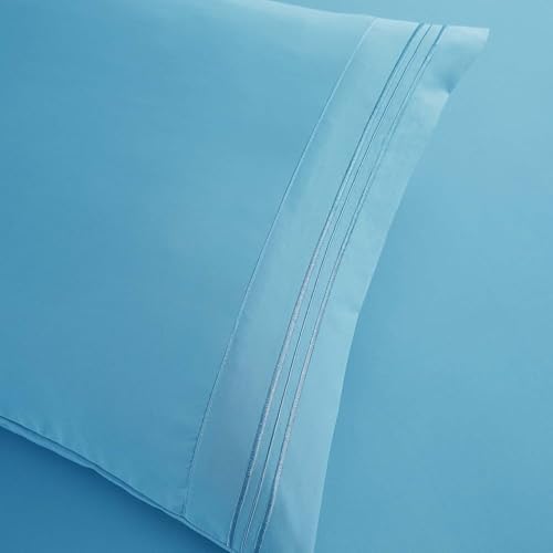 Clara Clark Twin Sheets, 5 Piece Set - Hotel Luxury Sheets for Twin Size Bed, Super Soft Bedding Set, Twin Size, Beach Blue