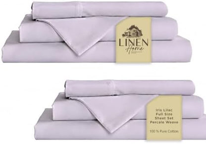 Linen Home 2-Pack Full Sheet Set, 100% Cotton Percale Bedding, 8-Piece Value Bundle, Deep Pocket Cooling Bed Sheets for Hot Sleepers, Breathable & Crisp Hotel Quality, Long-Staple Cotton, Iris Lilac