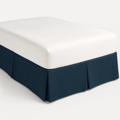 Mattress-Homes Luxury Box Pleated Bed Skirt Split Corners Platform Style Easy Fit Fade & Wrinkle Resistant with Tailored Drop 21 Inch (King, Navy Blue)