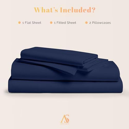 100% Egyptian Cotton Sheets King Size - 800 Series Elite Collection Egyptian Cotton Bed Sheet Set (4 PC, Navy Blue), Soft, Cooling, 16" Deep Pocket Sateen Weave Luxury Hotel Bedsheet