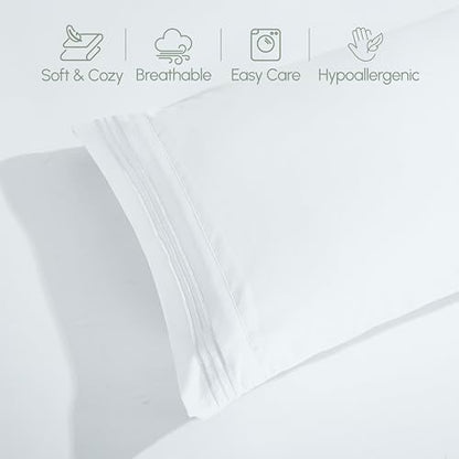 Elegant Comfort Luxury 4-Piece Bed Sheet Set - Luxury Bedding 1500 Premium Hotel Quality Microfiber, Wrinkle Resistant Cool and Breathable, Easy Elastic Fitted, RV Short Queen, White