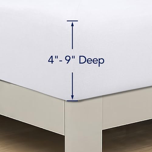 PureFit Stretchy Box Spring Cover Queen - Elastic Fitted Box Spring Wrap Around 4 Sides, Wrinkle & Fading Resistant Fits Queen Size Beds, White