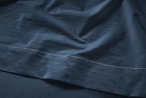 LANE LINEN King Sheets Deep Pocket Sateen Weave - Estate Blue Swiss Dot
