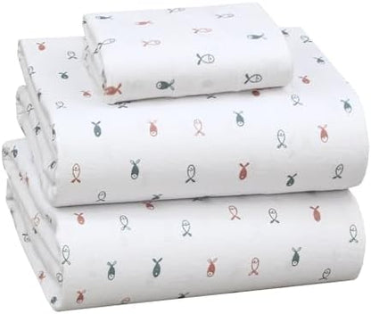 RUVANTI Flannel Sheets Set King Size,Little Swimmers