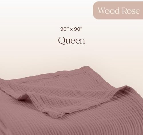 100% Cotton Organic Muslin Throw Blanket for Adults GOTS & Fairtrade Certified Organic Cotton - Couch Living Room and Bedroom Decor - 4 Layer Super Soft and Cozy (Wood Rose, Queen)