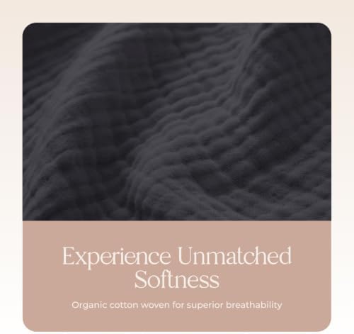 100% Cotton Organic Muslin Baby Swaddle Blanket GOTS & Fairtrade Certified Organic Cotton - Couch Living Room and Bedroom Decor - 4 Layer Super Soft and Cozy (Graphite, Baby)