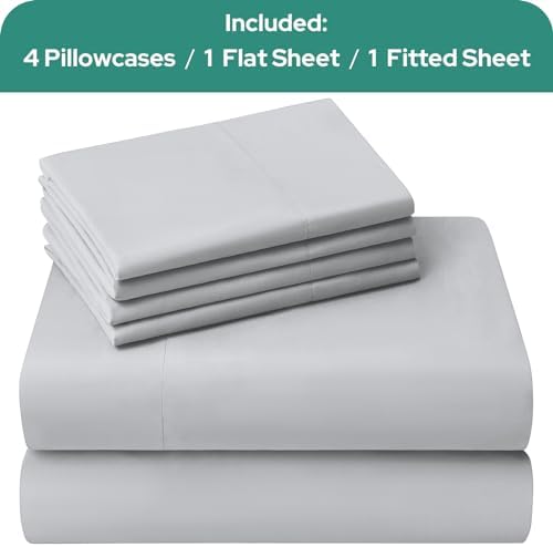HOMEIDEAS King Size Bed Sheets - 6 Piece Set (Light Grey) - Extra Soft Brushed Microfiber 1800 Bedding Sheets, Deep Pocket, Wrinkle & Fade Free
