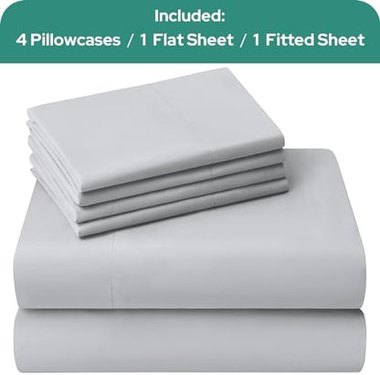 HOMEIDEAS King Size Bed Sheets - 6 Piece Set (Light Grey) - Extra Soft Brushed Microfiber 1800 Bedding Sheets, Deep Pocket, Wrinkle & Fade Free
