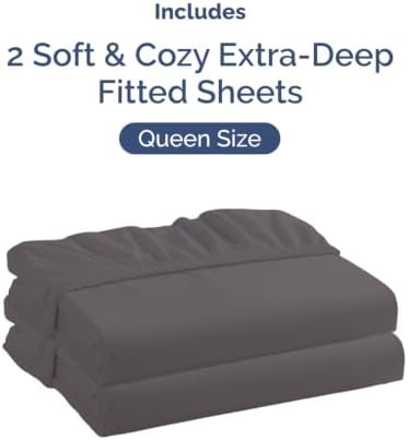 CGK Linens 2 Pack Extra Deep Queen Fitted Sheets - Dark Grey