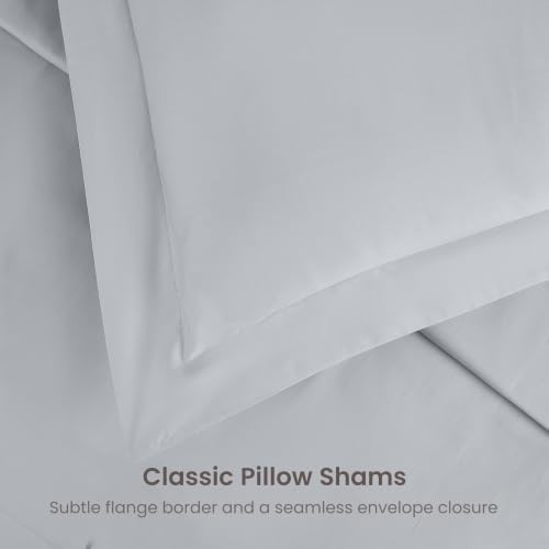 BIOWEAVES 100% Organic Cotton Twin/Twin XL Duvet Cover Set, 2-Piece, 300 Thread Count Sateen Weave GOTS Certified Comforter Cover with Buttoned Closure and 1 Pillow Sham – Glacier Gray, 66x90 inches