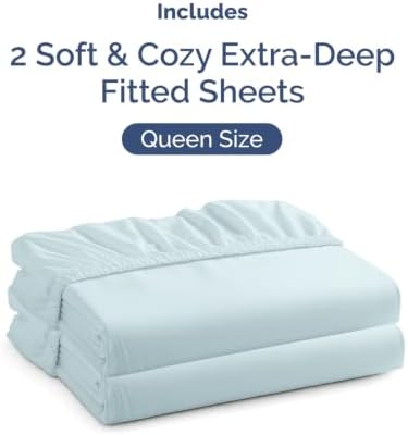 CGK Linens 2 Pack Extra Deep Queen Fitted Sheets - Ice Blue