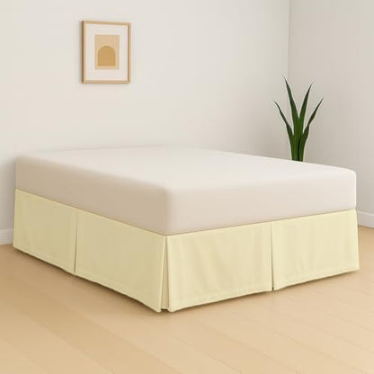 eBeddy Linens Split Corner Bed Skirt Twin 16 Inch Drop – 100% Microfiber, – Platform Style, Ivory Solid, 3-Sided Pleated, Tailored Fit, Hidden Storage, Hotel Luxury, Washable
