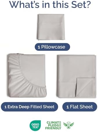 Extra Deep Twin Sheet Set - 3 Piece Breathable Cooling Sheets - Light Grey