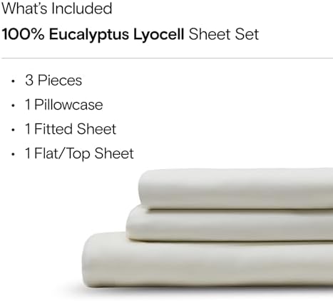 Sijo AiryWeight Tencel Sheet Set, 100% Lyocell Derived from Eucalyptus, Buttery Soft, Architectural Digest Best Cooling Sheets Winner - 3pc - 1 Pillowcase 1 Fitted 1 Top (Ivory, Twin)