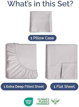 Extra Deep Twin Sheet Set - 3 Piece Breathable Cooling Sheets - French Grey
