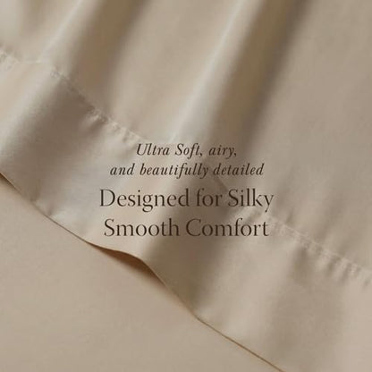 Threadmill 400TC Egyptian Cotton Twin XL Sheet Set, Sateen, Beige, 3-Piece