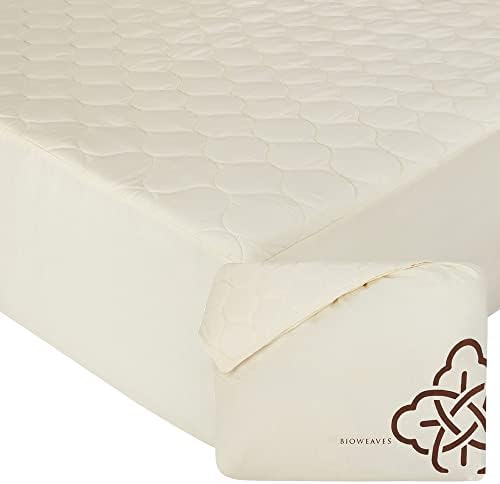 Bioweaves 100% Organic Cotton Mattress Pad Cover, GOTS Certified Cooling Quilted Fitted Mattress Topper & Protector with Soft Cotton Wadding - 20 Inch Deep Pocket, Full