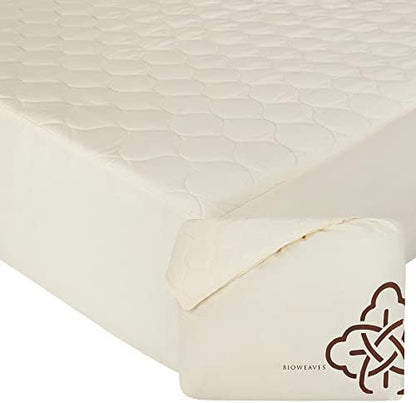 Bioweaves 100% Organic Cotton Mattress Pad Cover, GOTS Certified Cooling Quilted Fitted Mattress Topper & Protector with Soft Cotton Wadding - 20 Inch Deep Pocket, Full