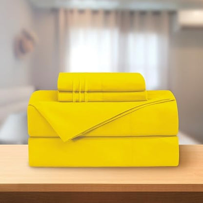 Elegant Comfort Luxury 4-Piece Bed Sheet Set - Luxury Bedding 1500 Premium Hotel Quality Microfiber, Wrinkle Resistant Cool & Breathable, Easy Elastic Fitted, Twin/Twin XL, Yellow