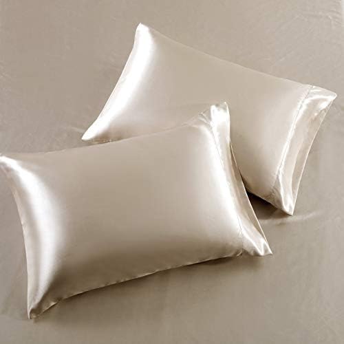 SiinvdaBZX 4Pcs Extra Deep Pocket Satin Sheet Set King Size, Beige