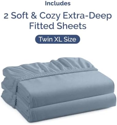 CGK Linens 2 Pack Extra Deep Twin XL Fitted Sheets - Heathered Blue