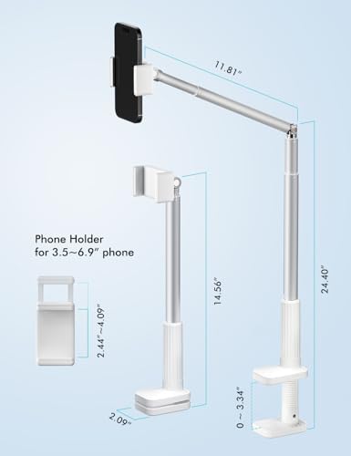 Viozon Phone Holder, Flexible Long Arm,Overhead Mount,360° Angle Adjustable,Aluminum Alloy, C Clamp for Headboard Bedside&Table&Desk,Compatible with 3.5"-6.9" Phone,iPhone 16 15 Plus/Pro Max W