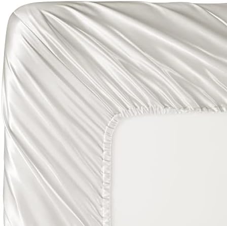 SiinvdaBZX 4Pcs Extra Deep Pocket Satin Sheet Set Queen Size, Ivory White